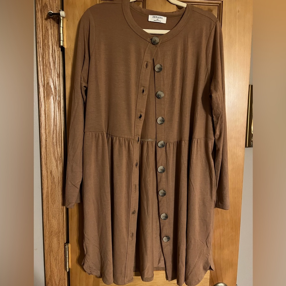 NEW Zenana Babydoll Cardigan Sweater Size 1X XL Camel Brown Tan